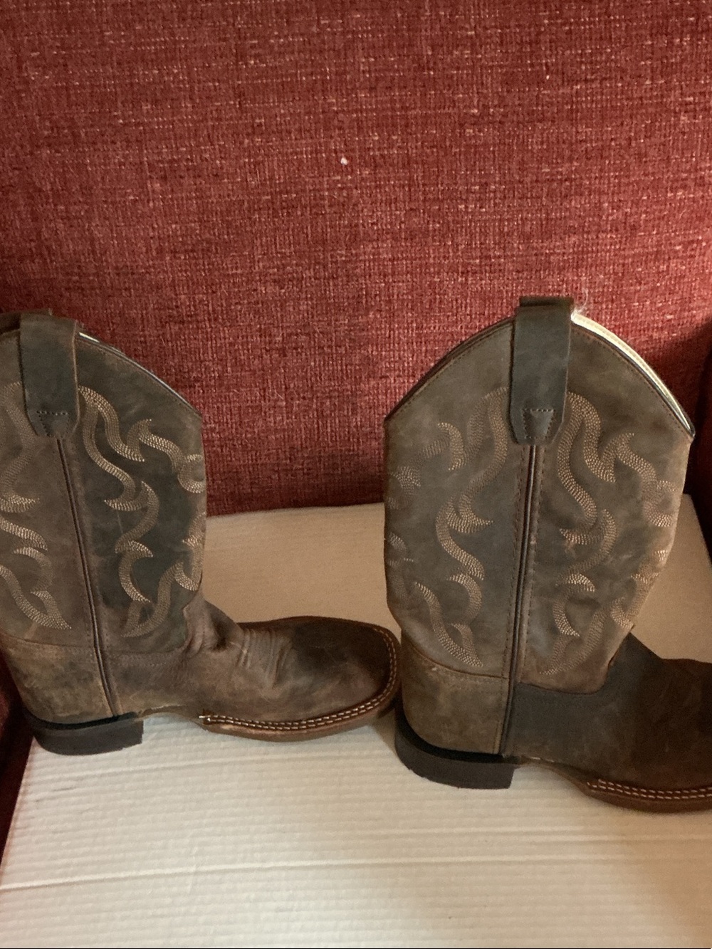 Old West Tan Leather Cowboy Boots with Cream Lining